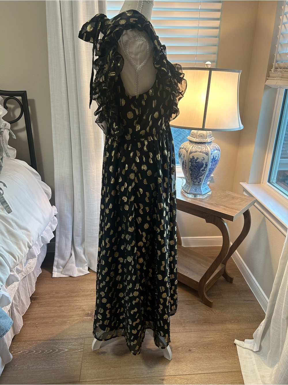 Madewell Metallic Black Maxi Dress with Gold Foil Accents - Picture 6 of 7